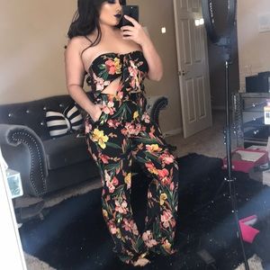 Floral Open Front Jumpsuit